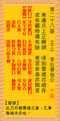 觀音靈簽28 觀音靈簽解簽28: 李后尋包公觀音靈簽解簽